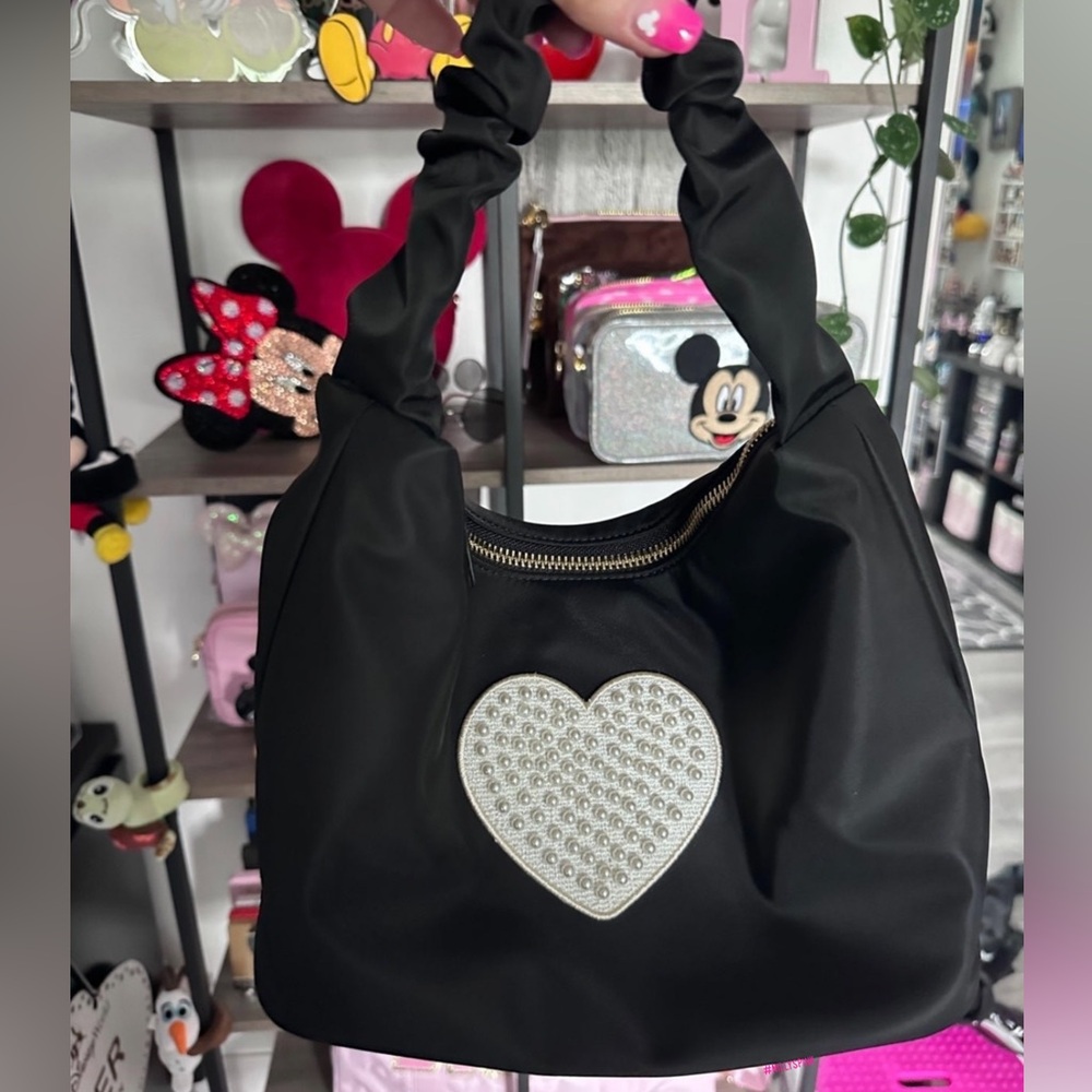 Stoney Clover Lane Noir Scrunch Bag with Jumbo Pearl Heart Patch